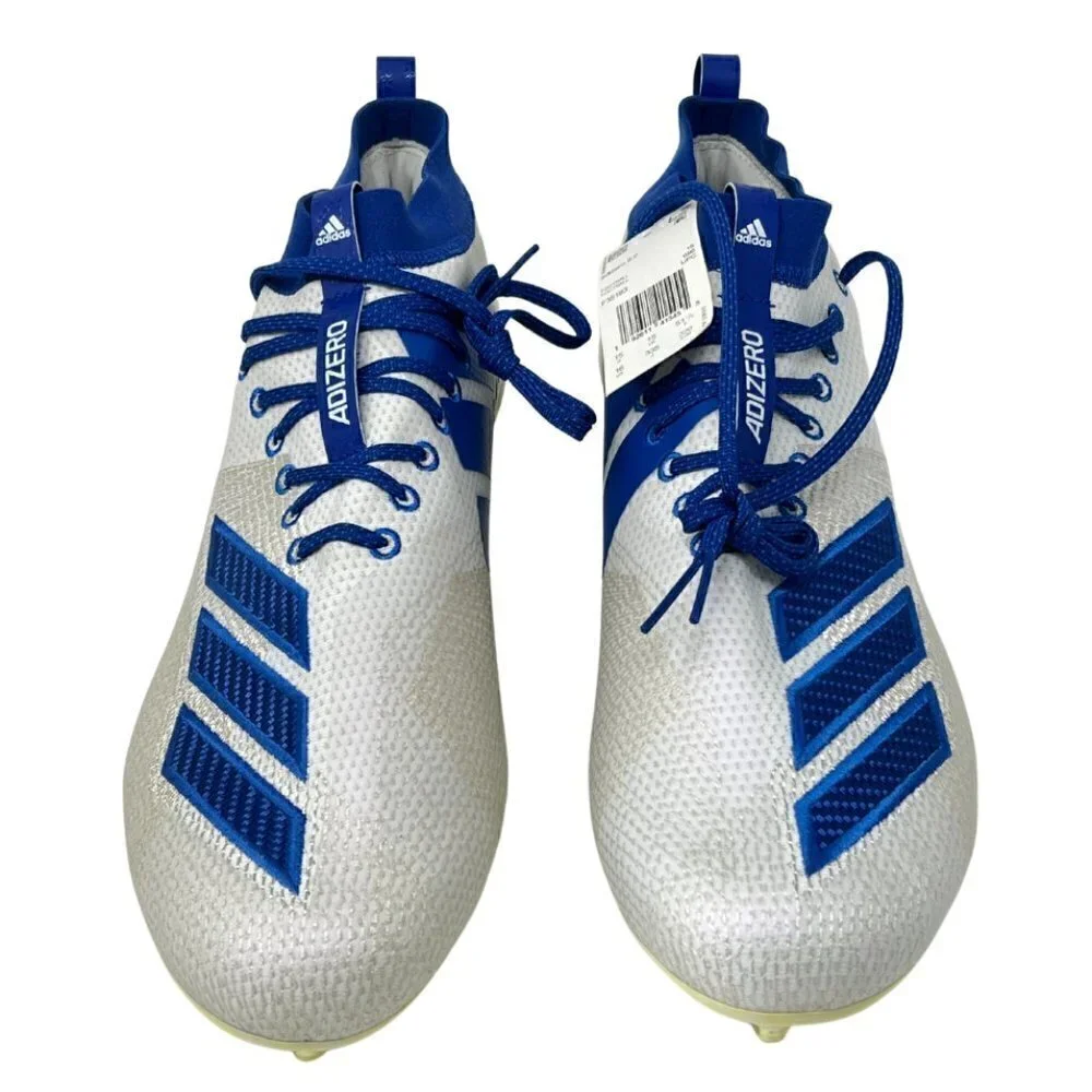 Adidas Men's Adizero 8.0 Mid Football Cleats, White Royal Blue, Size 16